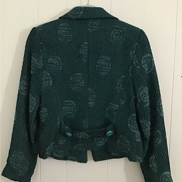 Marisa K Textured Shimmer Evening Crop Jacket Teal Size Small