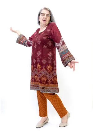 Maroon Cotton Salwar Kameez - Maria B. Suit