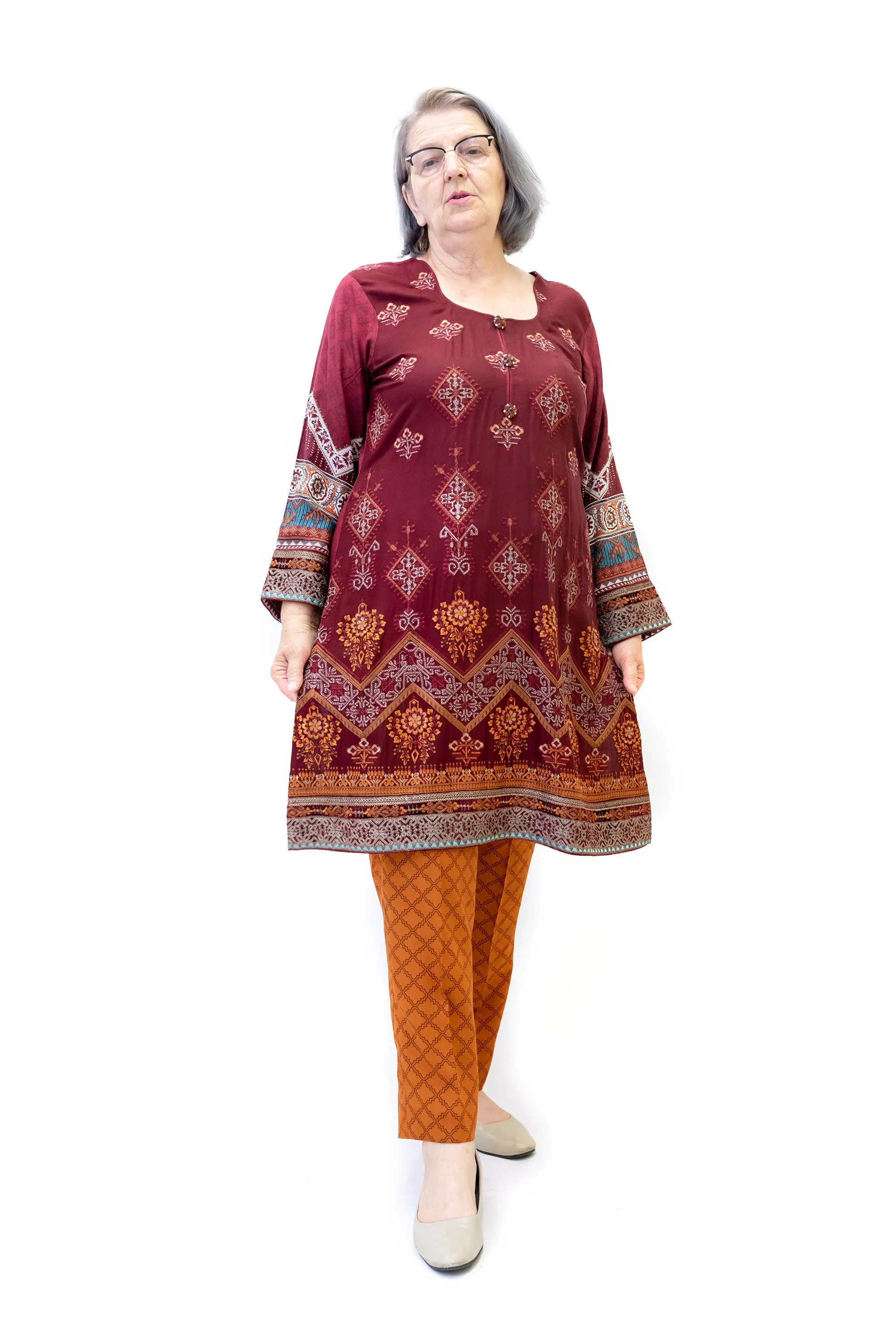 Maroon Cotton Salwar Kameez - Maria B. Suit