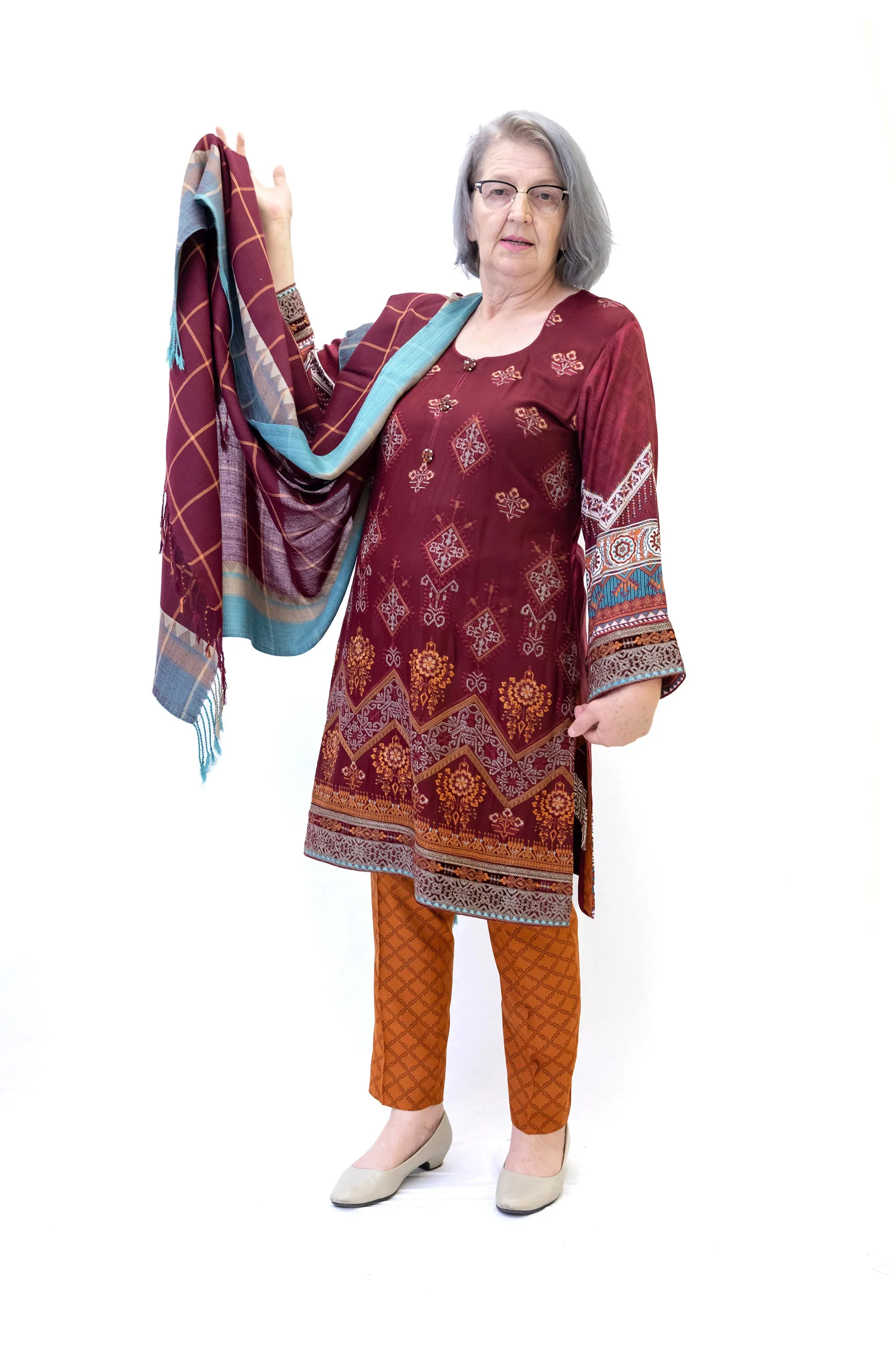Maroon Cotton Salwar Kameez - Maria B. Suit