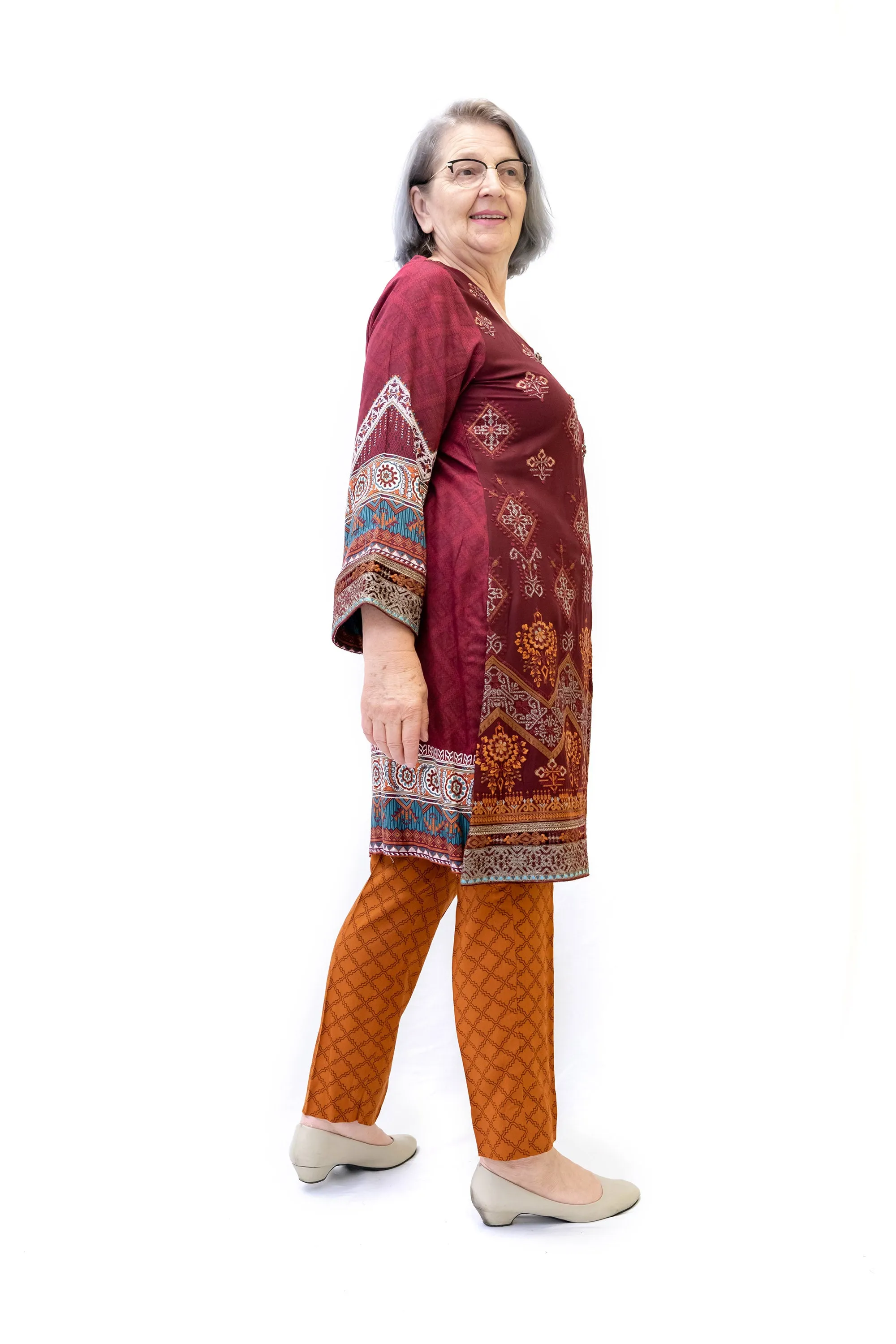 Maroon Cotton Salwar Kameez - Maria B. Suit