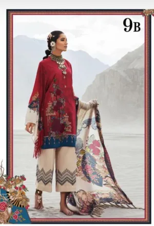 Maroon Salwar Kameez-Suit- Maria B M Prints 2019