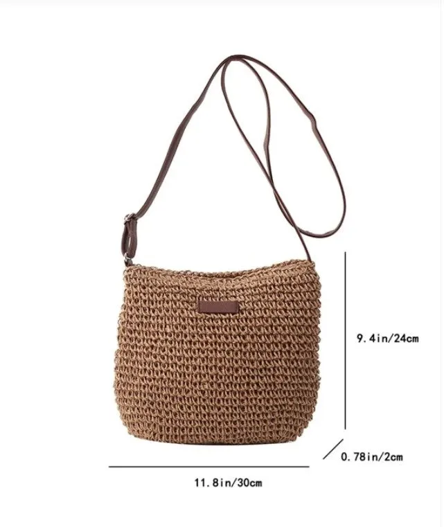 Medium Size Crossbody Woven Straw Tote Fashion Bag