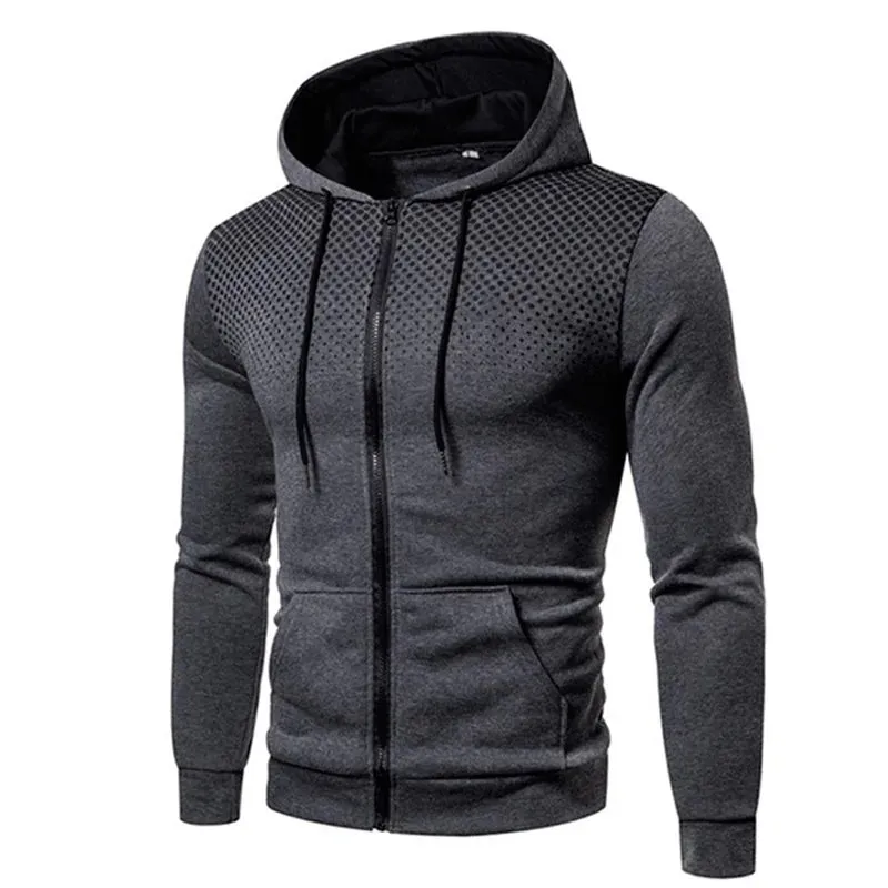 Men's Zipper Pocket Polka Dot Print Hoodie Sweatshirt