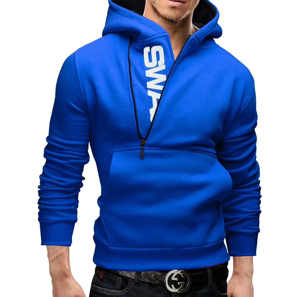 Men's Zipper Pocket Polka Dot Print Hoodie Sweatshirt