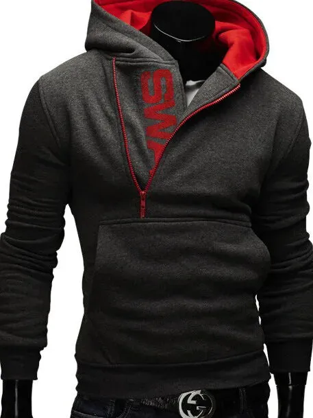 Men's Zipper Pocket Polka Dot Print Hoodie Sweatshirt