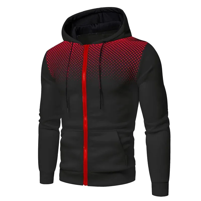 Men's Zipper Pocket Polka Dot Print Hoodie Sweatshirt
