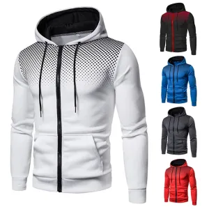 Men's Zipper Pocket Polka Dot Print Hoodie Sweatshirt
