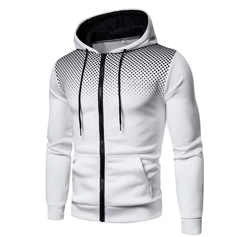 Men's Zipper Pocket Polka Dot Print Hoodie Sweatshirt