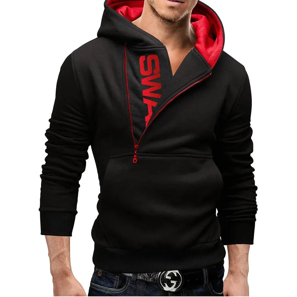 Men's Zipper Pocket Polka Dot Print Hoodie Sweatshirt