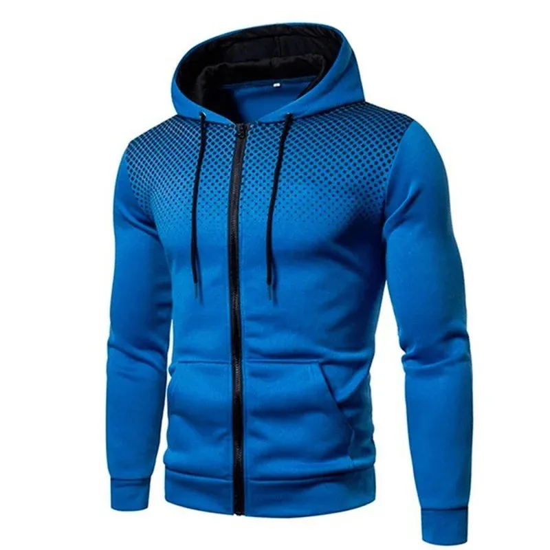 Men's Zipper Pocket Polka Dot Print Hoodie Sweatshirt