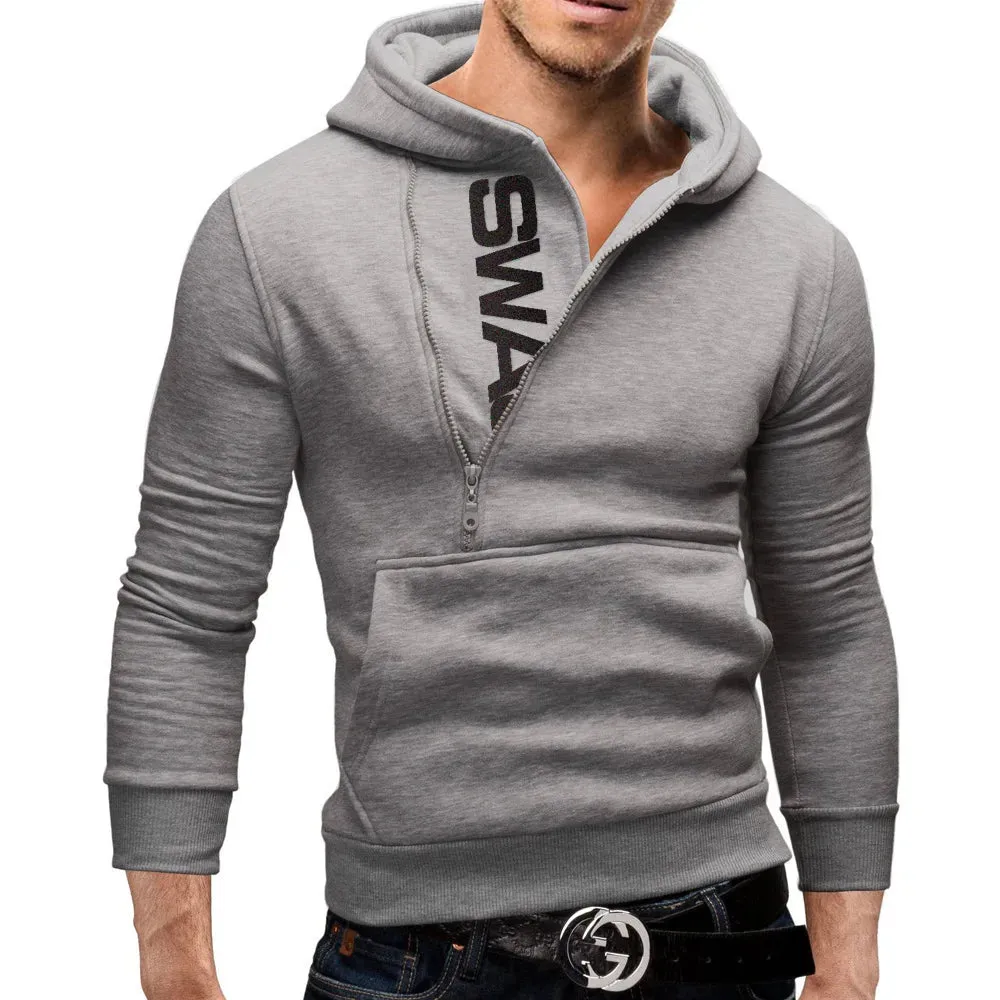 Men's Zipper Pocket Polka Dot Print Hoodie Sweatshirt