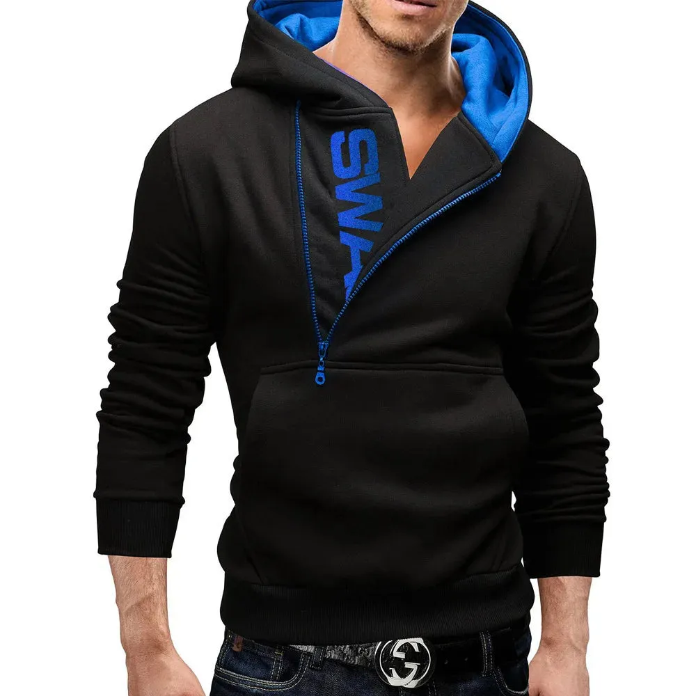 Men's Zipper Pocket Polka Dot Print Hoodie Sweatshirt
