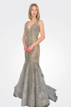 Mermaid Sequence Gown - Gunmetal