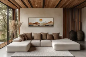 Mid Century Modern Neutral Brown Beige Mountain Landscape Canvas Wall Art