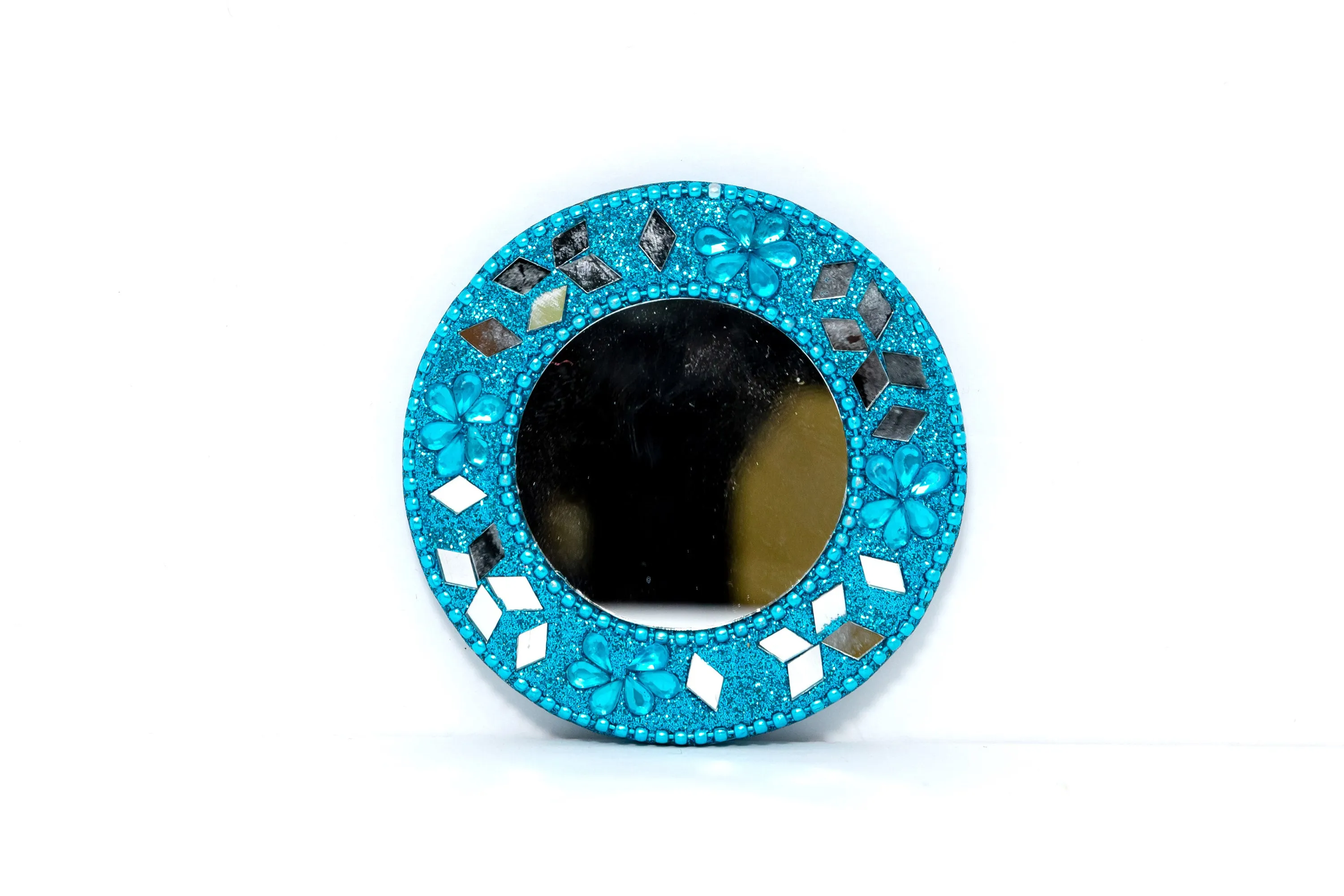 Miniature Teal Blue Glitter Mirror