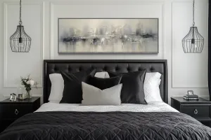 Minimalist Abstract Silver Gray Long Horizontal Living Room Framed Canvas Wall Art