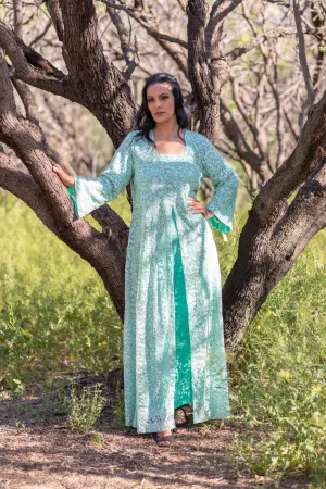 Mint Green Net Gown - Thread & Motifs