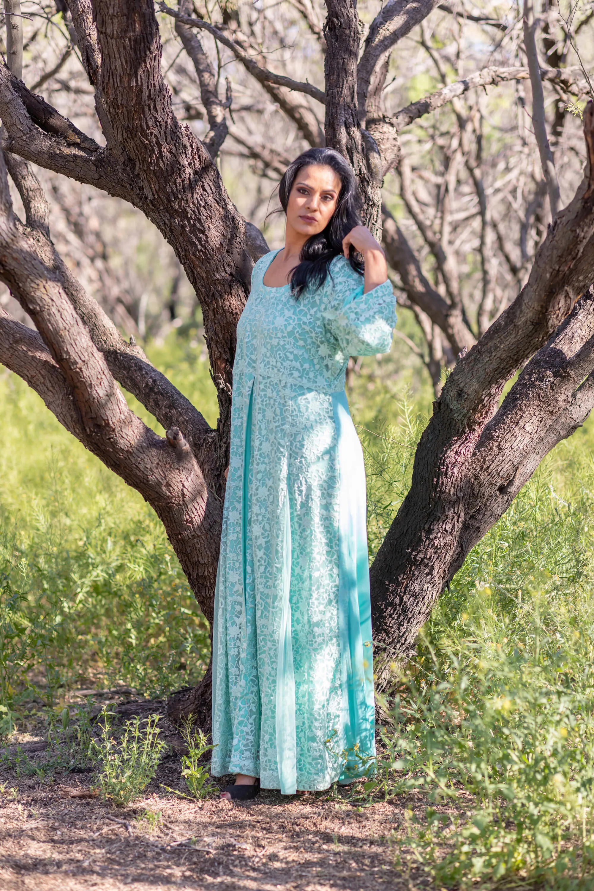 Mint Green Net Gown - Thread & Motifs