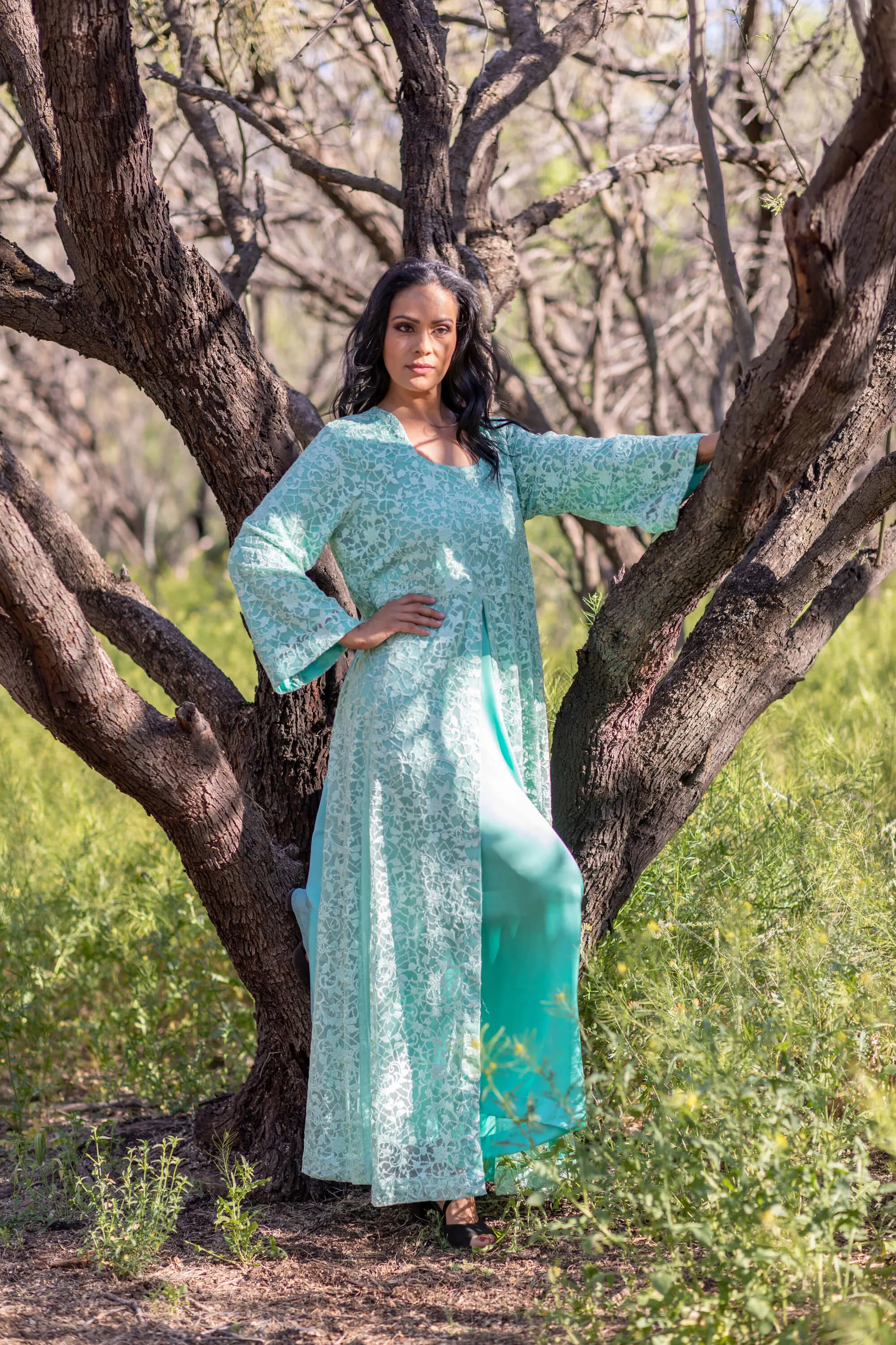 Mint Green Net Gown - Thread & Motifs