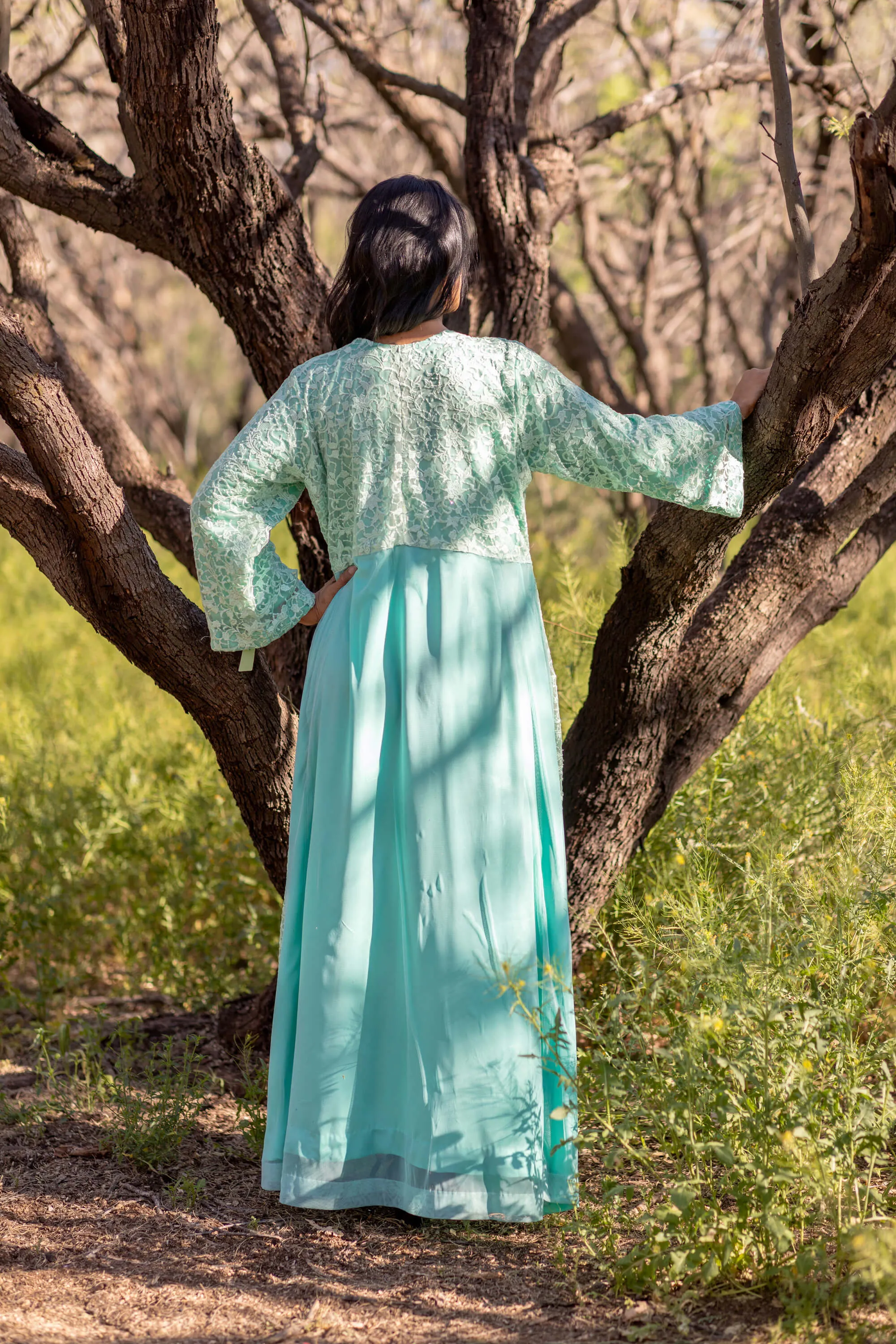 Mint Green Net Gown - Thread & Motifs