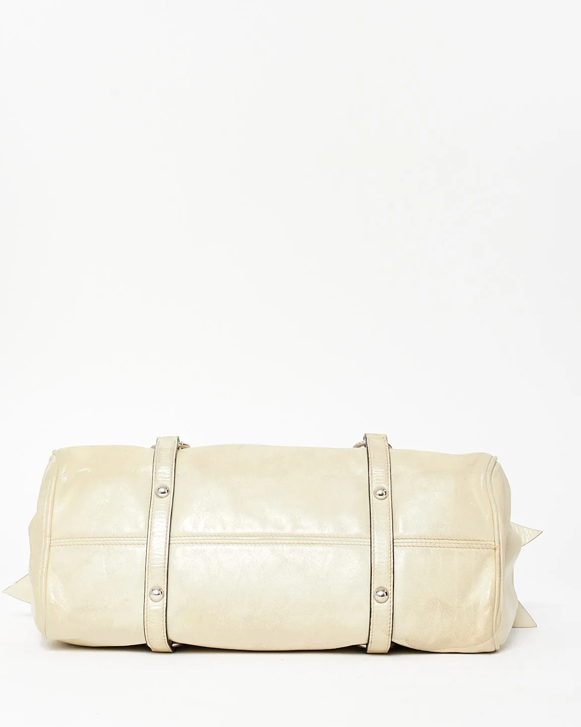 Miu Miu Off White Vitello Lux Leather Bow Detail Convertible Bag