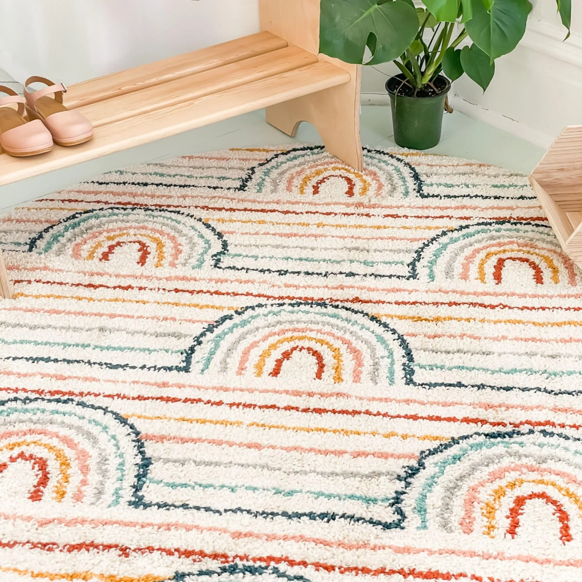 Mod-Tod Hailey Kids Rainbow Print Shag Berber Area Rug