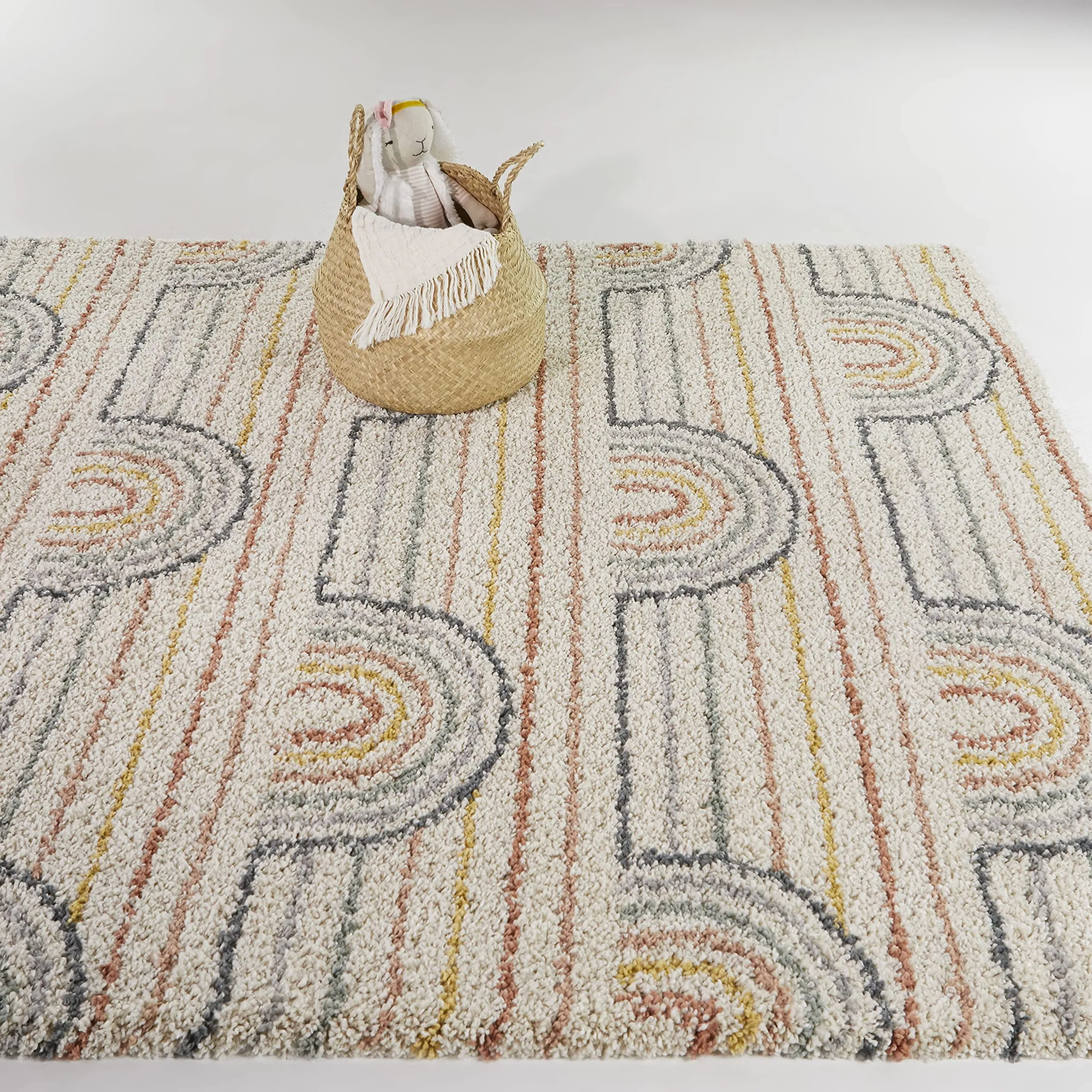 Mod-Tod Hailey Kids Rainbow Print Shag Berber Area Rug
