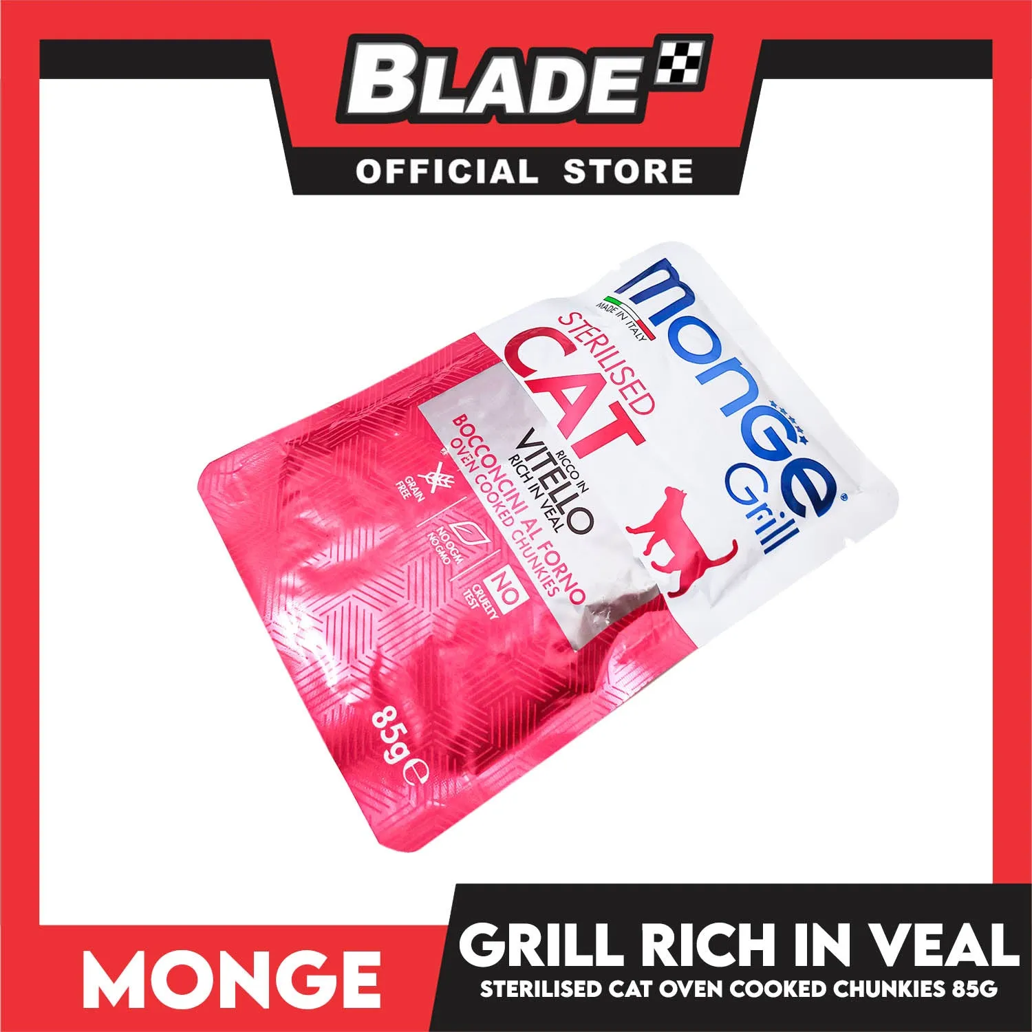 Monge Jelly Cat Pouch Grill For Sterilised Cats 85g (Vitello, Rich In Veal) Cat Wet Food, Cat Pouch Food