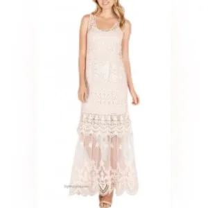 MONORENO BILTMORE TWO PIECE CROCHET &amp; LACE MAXI Light Pink feminine summer