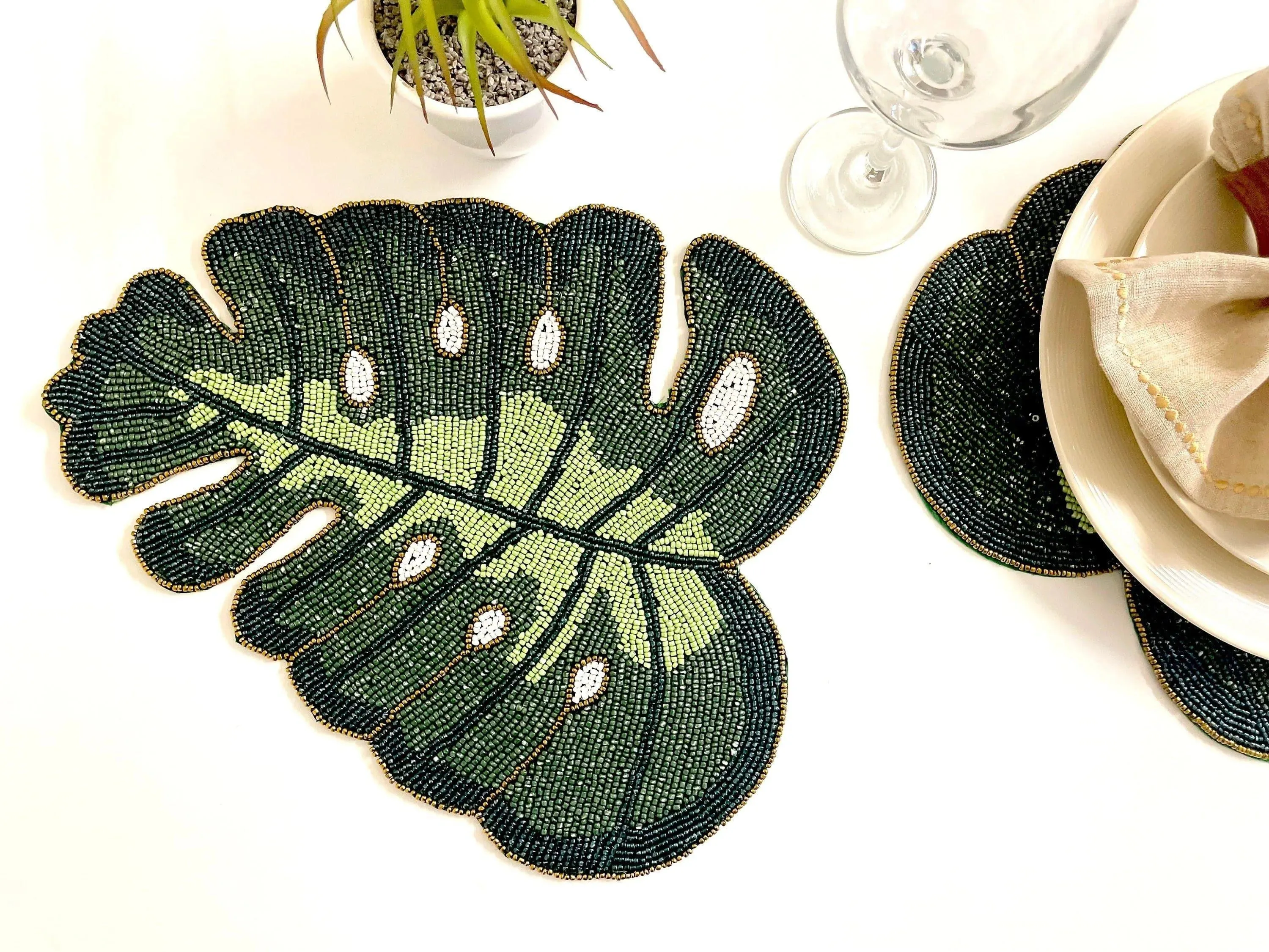 Monstera Leaf Beaded Placemat