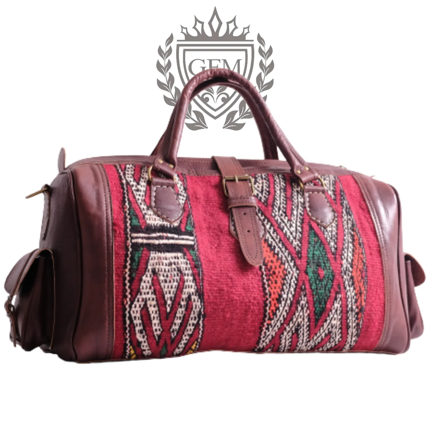 Moroccan Leather Weekender Bag – Kilim Travel Bag for Stylish Travelers