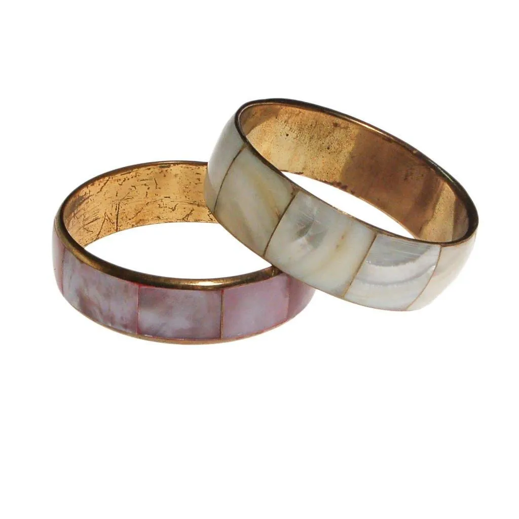 Mother of Pearl Brass Bangle Bracelet