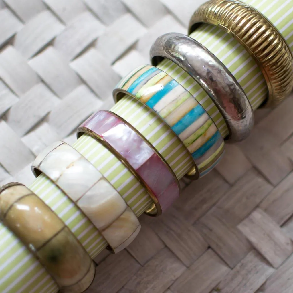 Mother of Pearl Brass Bangle Bracelet