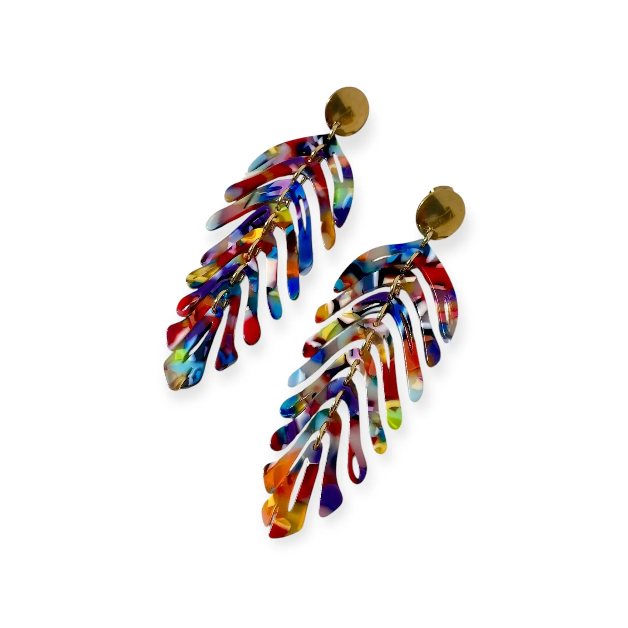 Multi-color Boho Monstera Leaf Earrings