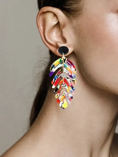Multi-color Boho Monstera Leaf Earrings