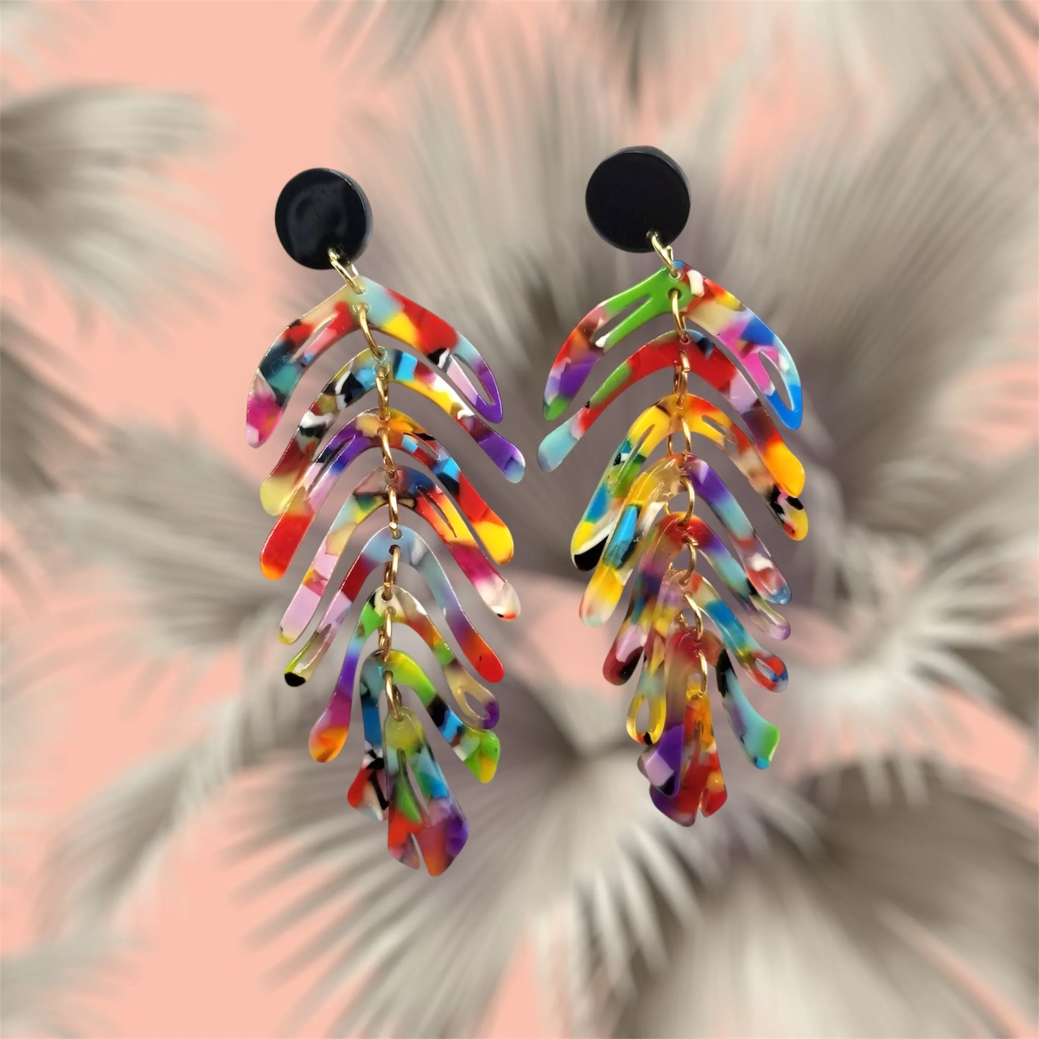Multi-color Boho Monstera Leaf Earrings