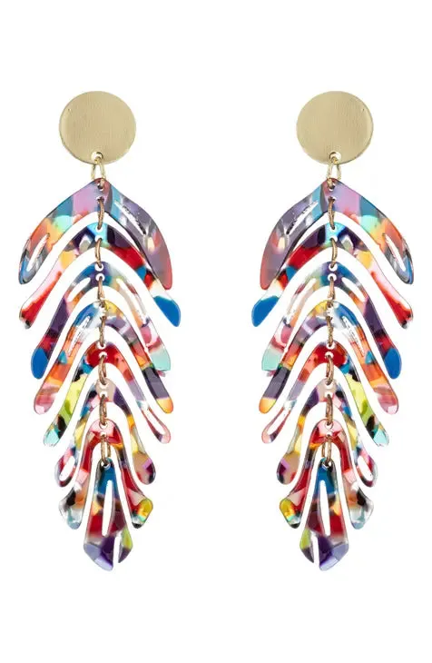 Multi-color Boho Monstera Leaf Earrings