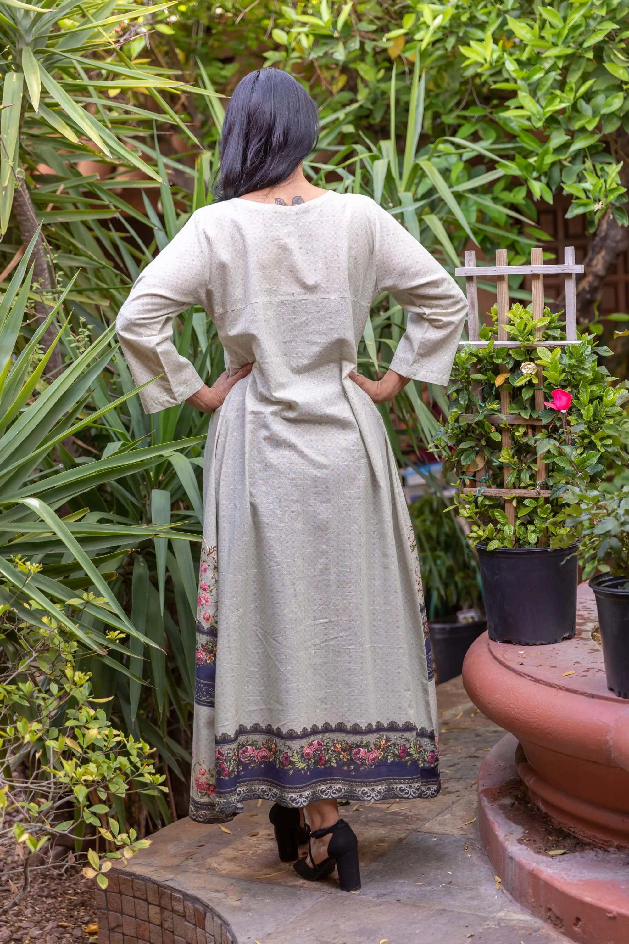 Multi Colored Long Cotton Gown-Dress
