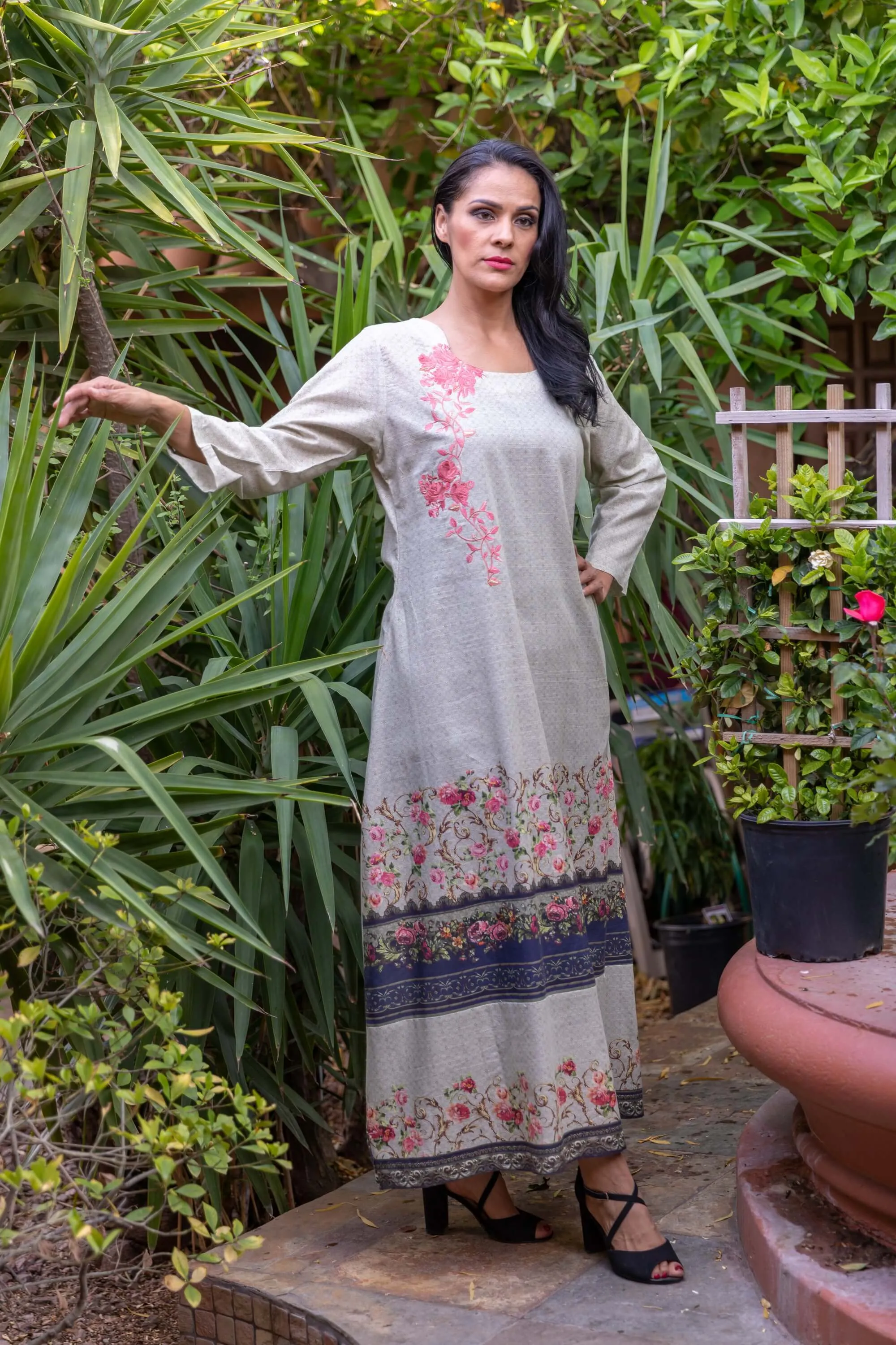 Multi Colored Long Cotton Gown-Dress