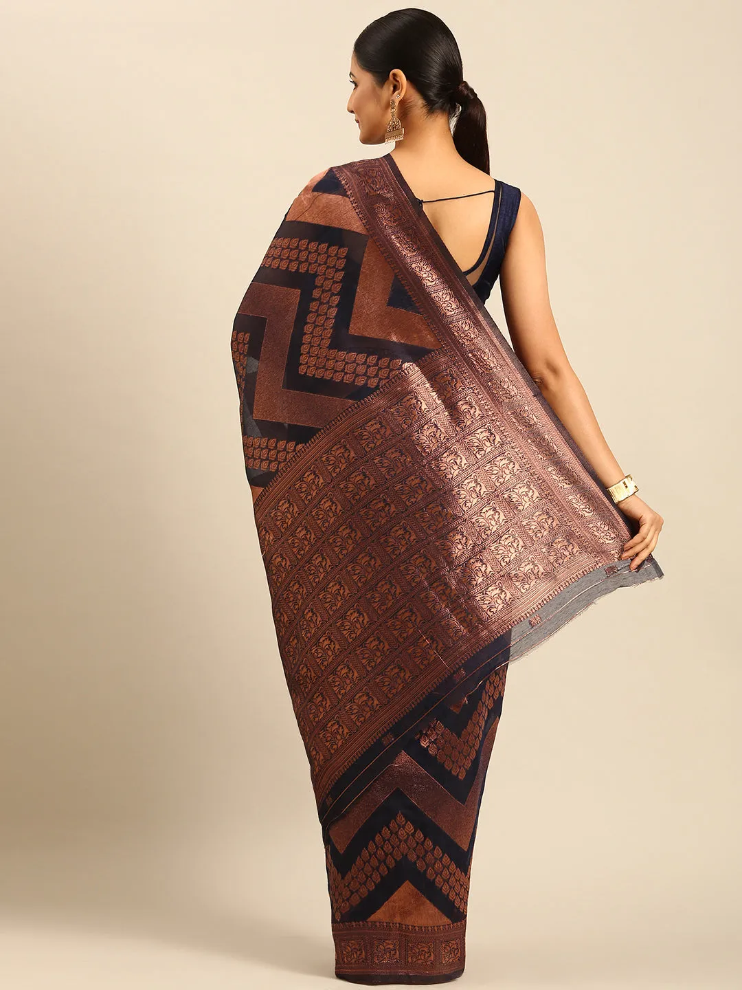 Navy Blue Cotton Saree