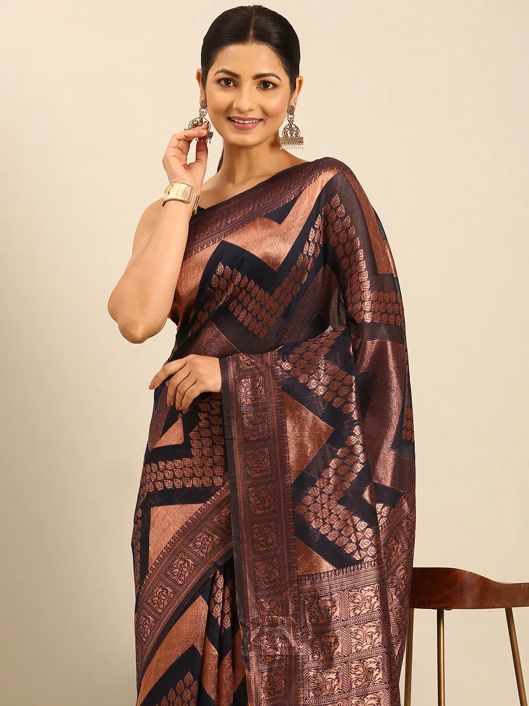 Navy Blue Cotton Saree