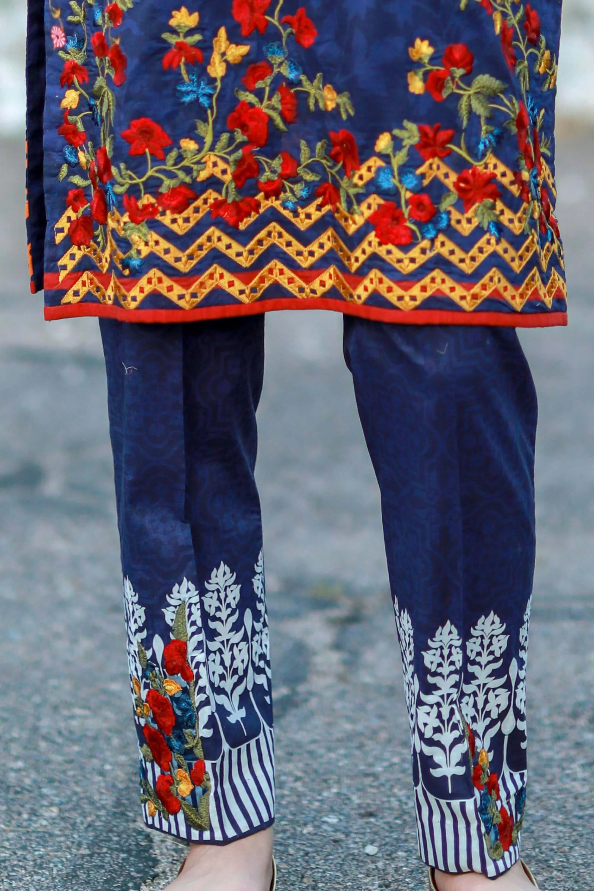 Navy Multicolored Mina Hasan Designer Lawn-Cotton