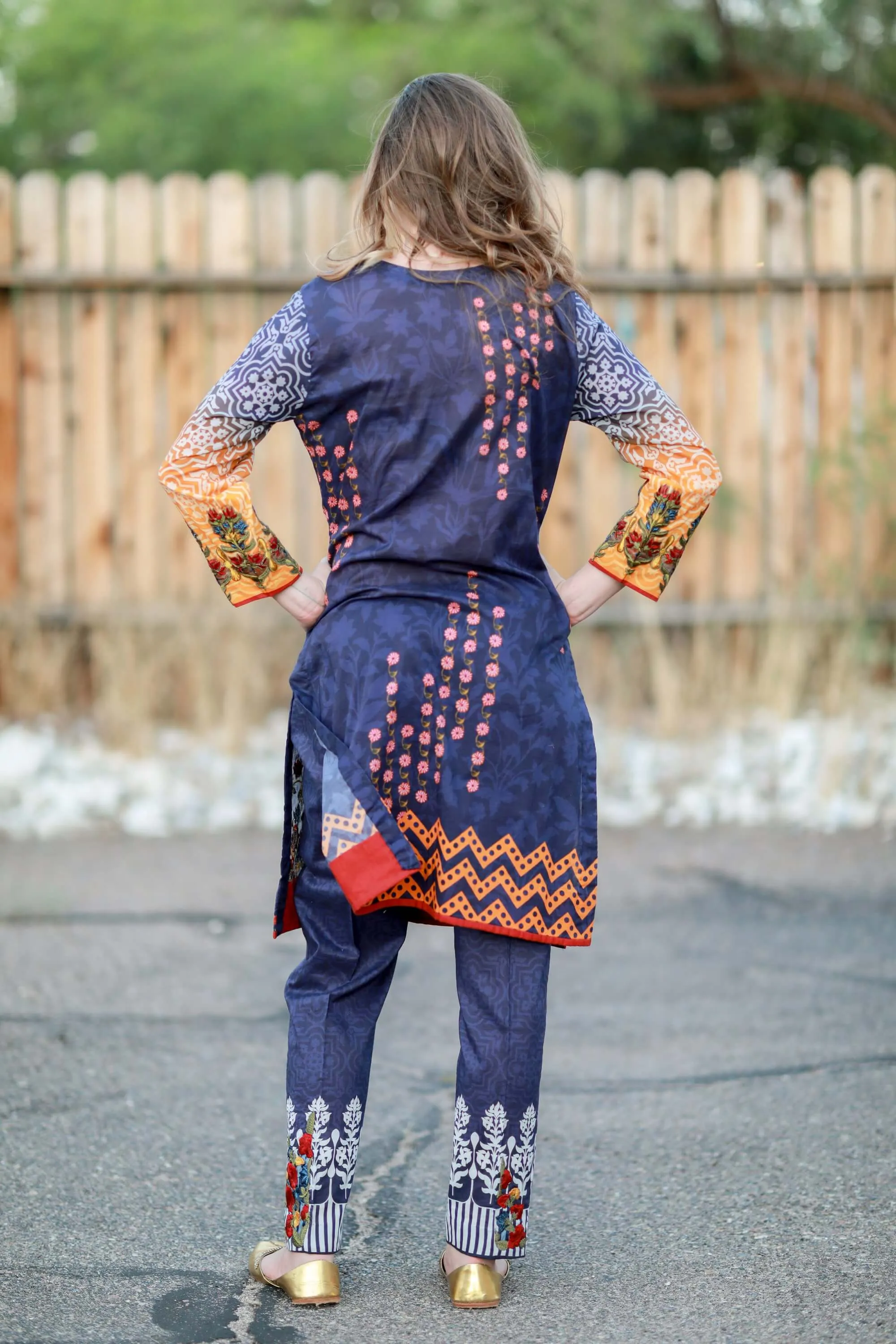 Navy Multicolored Mina Hasan Designer Lawn-Cotton
