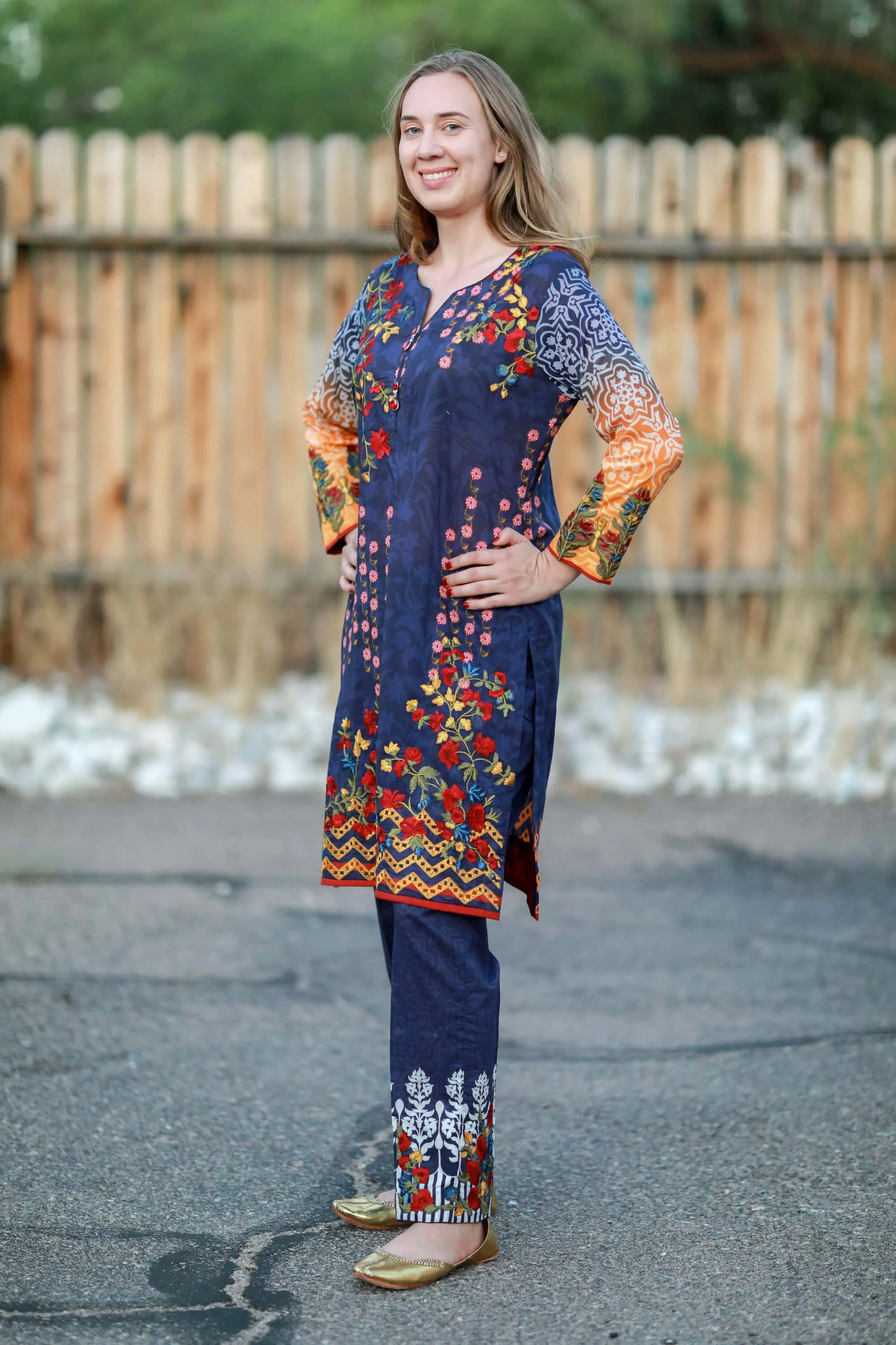 Navy Multicolored Mina Hasan Designer Lawn-Cotton