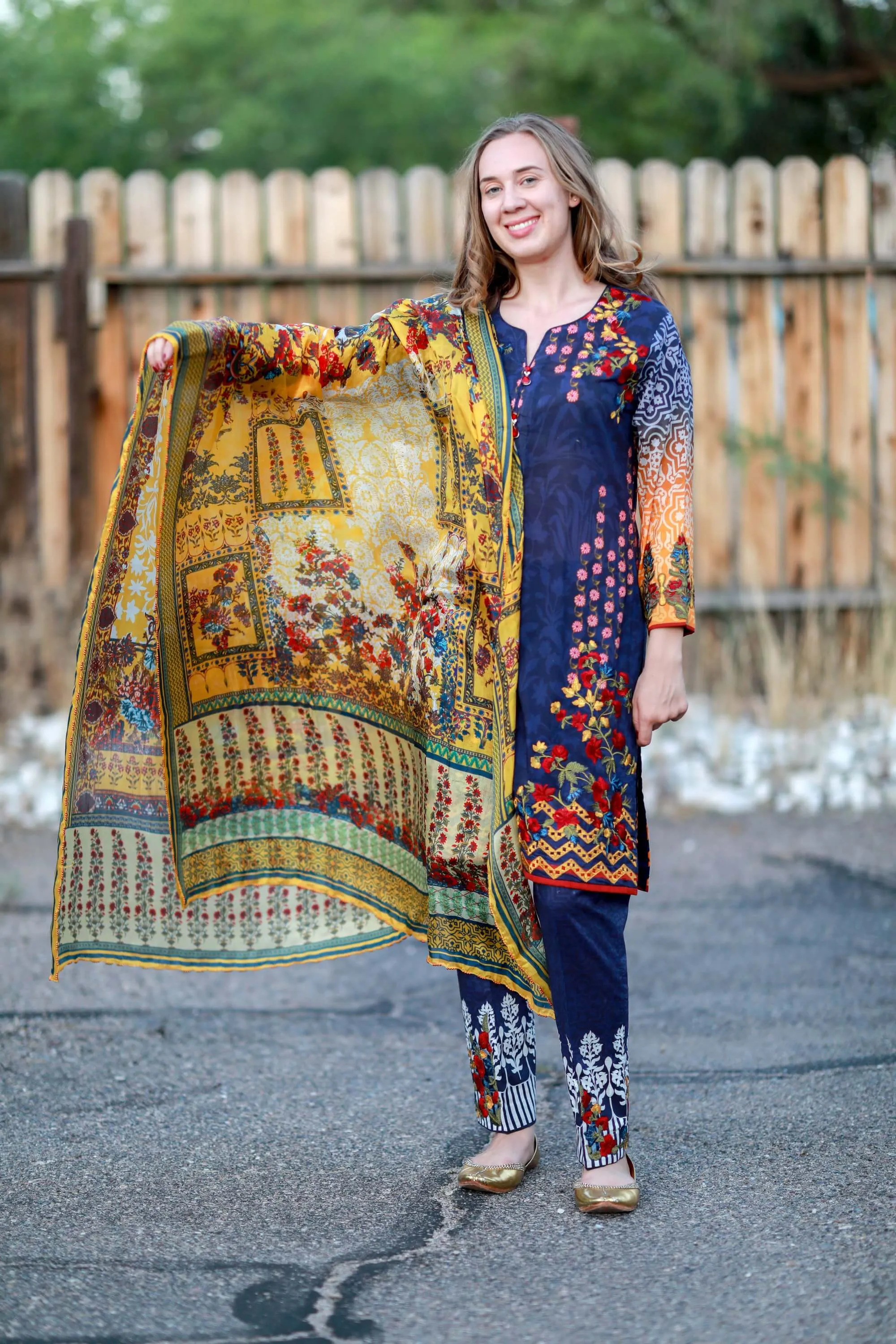 Navy Multicolored Mina Hasan Designer Lawn-Cotton