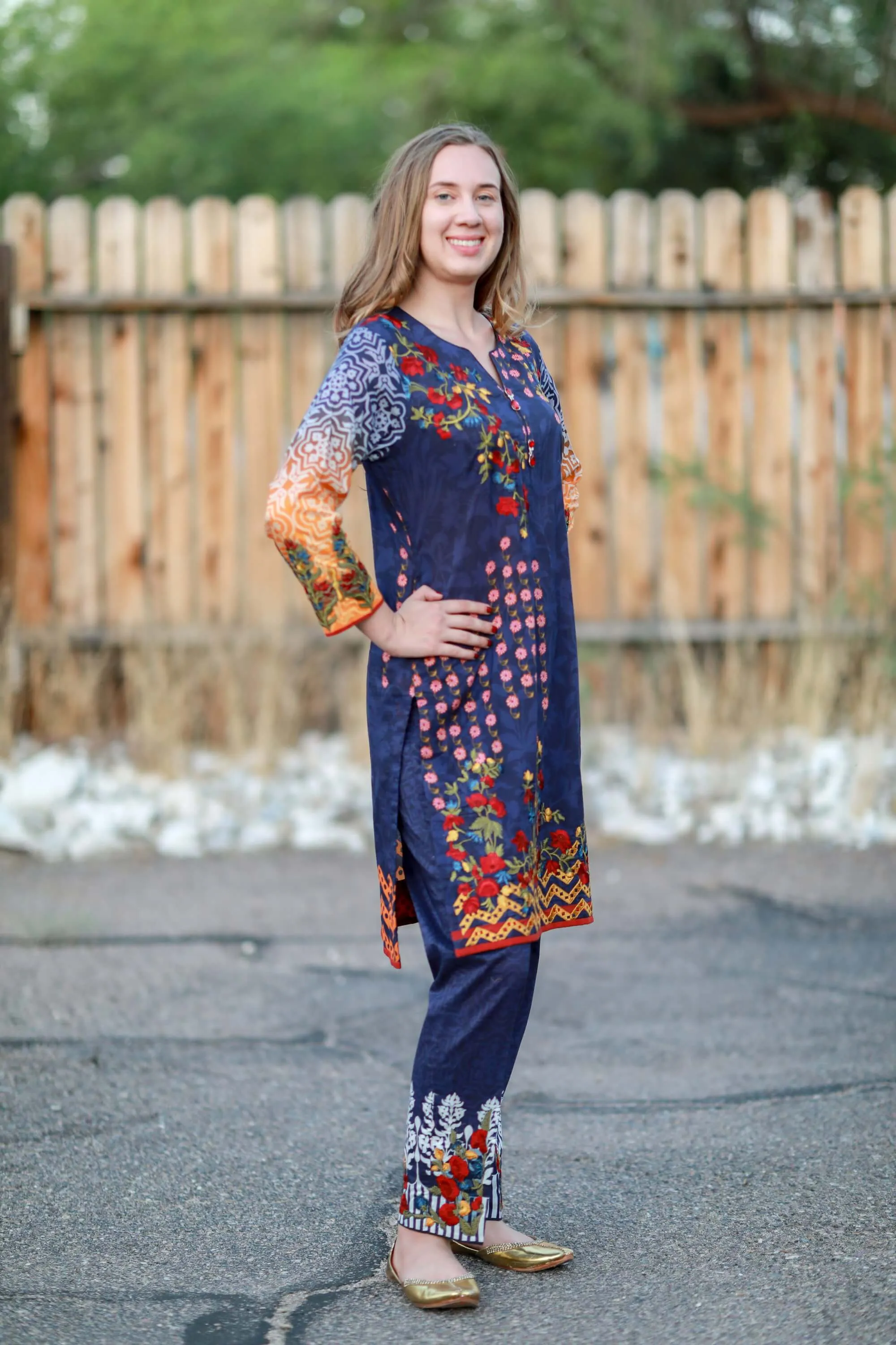 Navy Multicolored Mina Hasan Designer Lawn-Cotton