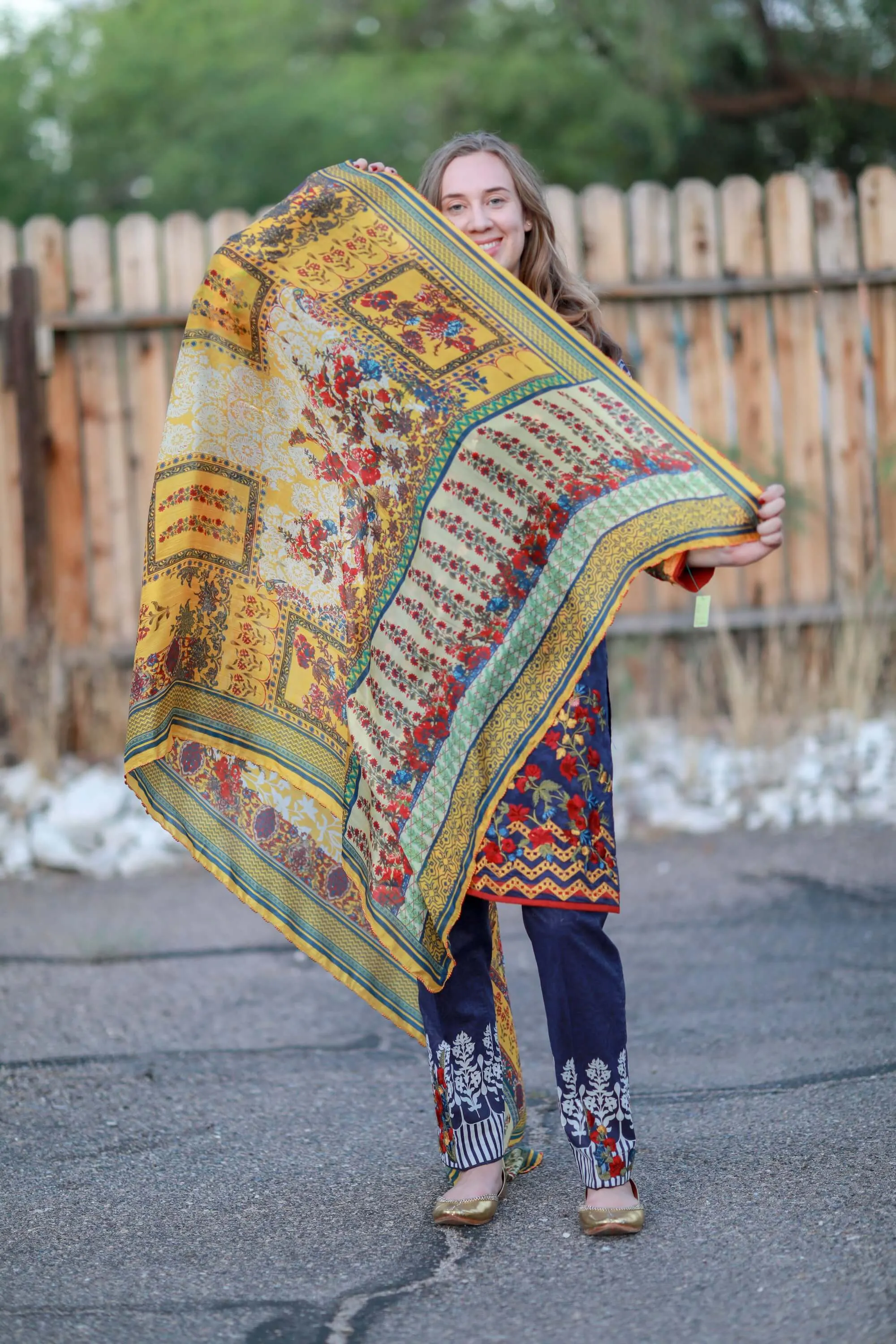 Navy Multicolored Mina Hasan Designer Lawn-Cotton