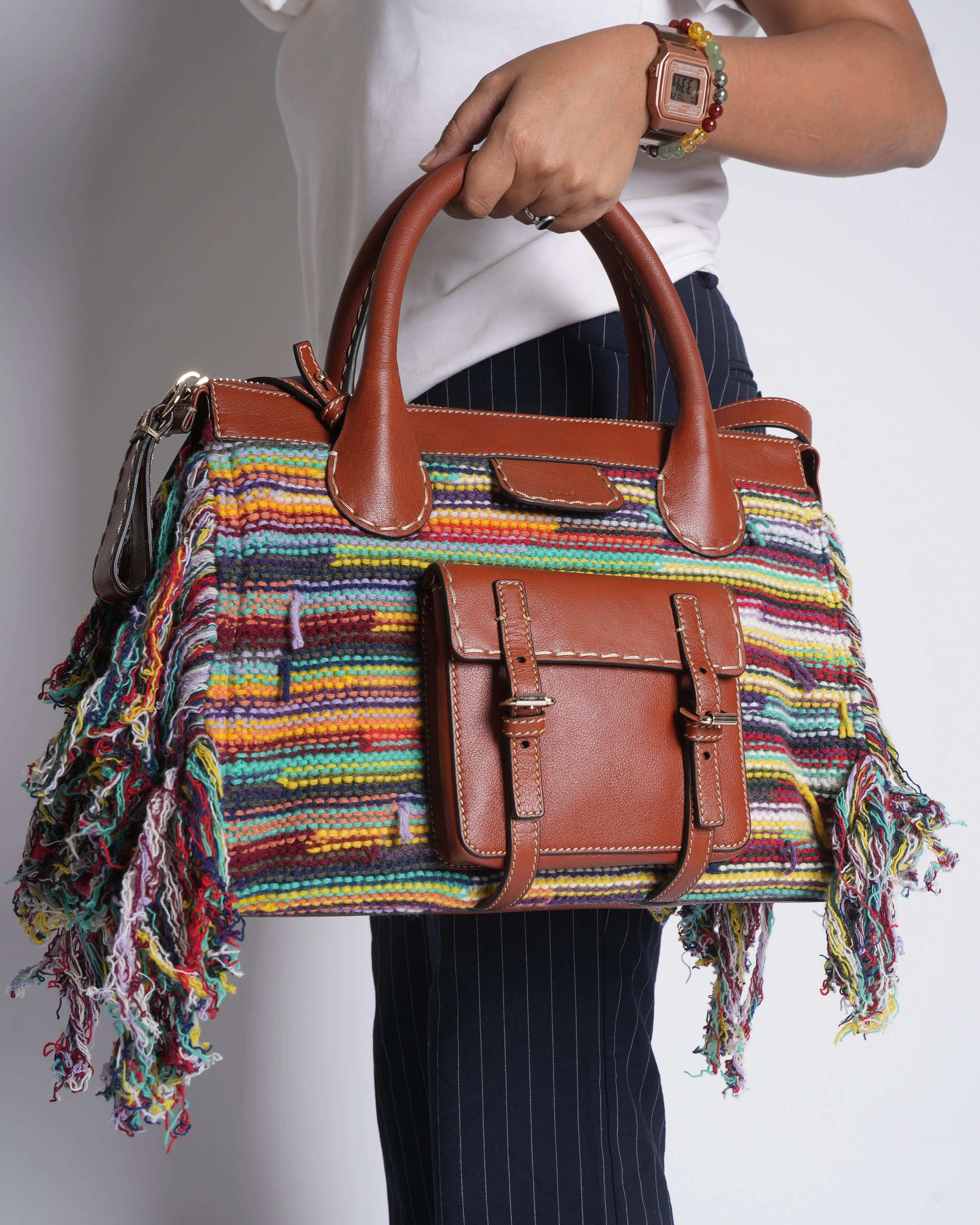 New Chloe women multicolor fringed women's satchel bag