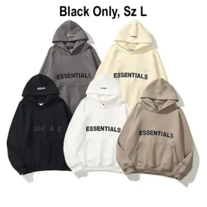 New Essentials Hoodie Men's And Women's FOG Replica Street Merch Letter Hoodie Black, Sz L